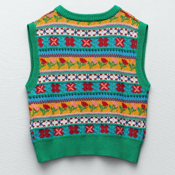 Floral Jacquard Knit Vest Zara - Picture 7 of 11